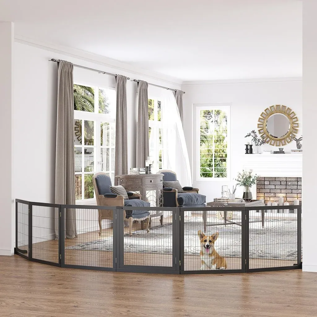 Türschutzgitter Absperrgitter für Hunde Schutzgitter Hundegitter Sicherheitstür Bidirektionales Falten Kiefernholz Metal