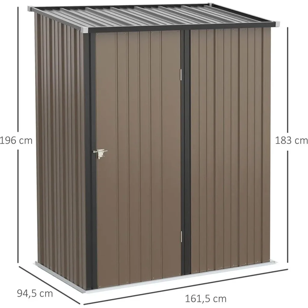 Gerätehaus mit Pultdach 1,34 m² Metall Gartenhaus Geräteschuppen verzinkter Stahl Braun 161,5 x 94,5 x 196 cm