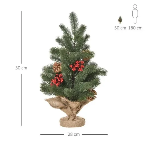Weihnachtsbaum 50 cm Christbaum mit 4 roten Beeren und 4 Tannenzapfen