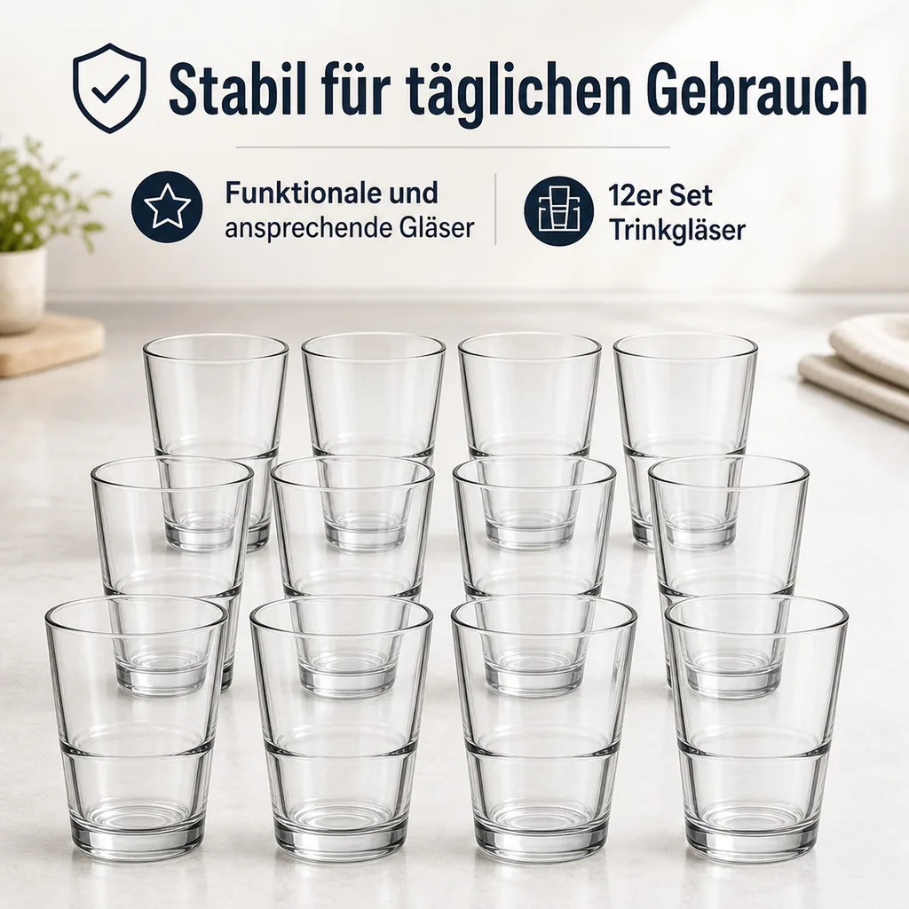 Trinkgläser, Wassergläser, Saftgläser 12er Set - Grande-S, 190ml