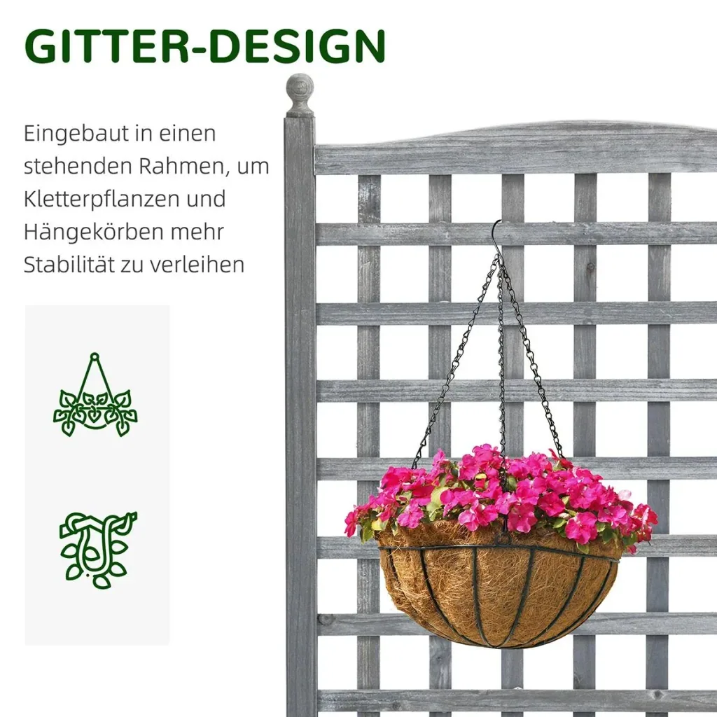 Pflanzkasten Blumenständer Rankgitter Rankkasten Rosenbogen mit Leckage-Löcher Garten Holz Hellgrau 64 x 28 x 120 cm