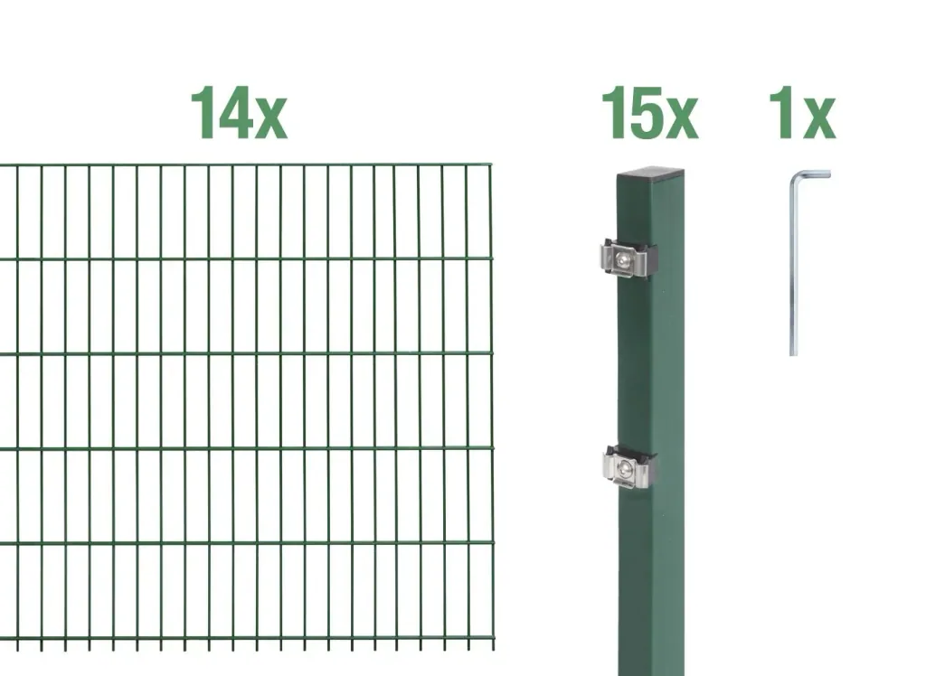 Doppelstabmattenzaun Komplettset, grün, Höhe 160 cm, Länge 28 m