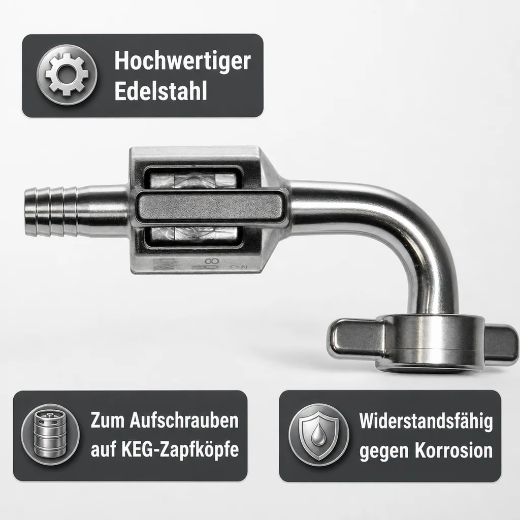 Bierabstellhahn - Gebogen, aus Edelstahl, NW: 7 mm