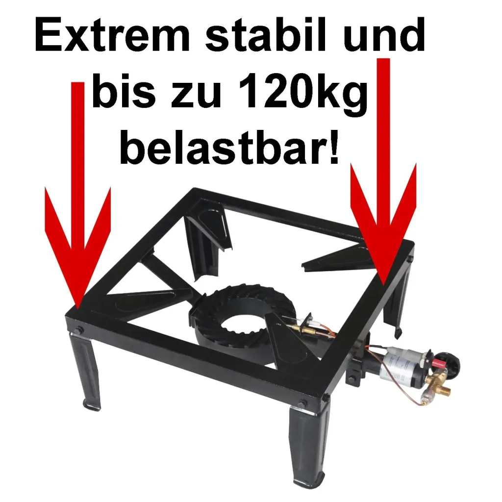 Premium-Hockerkocher mit Zündsicherung und Piezozündung.