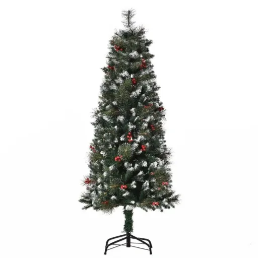 künstlicher Weihnachtsbaum 1,5 m Christbaum Tannenbaum 360 Äste PVC Metall Grün+Weiß Ø50 x 150 cm