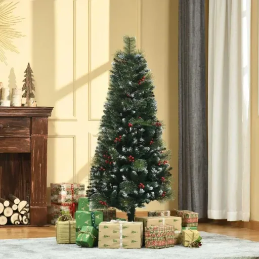 künstlicher Weihnachtsbaum 1,5 m Christbaum Tannenbaum 360 Äste PVC Metall Grün+Weiß Ø50 x 150 cm