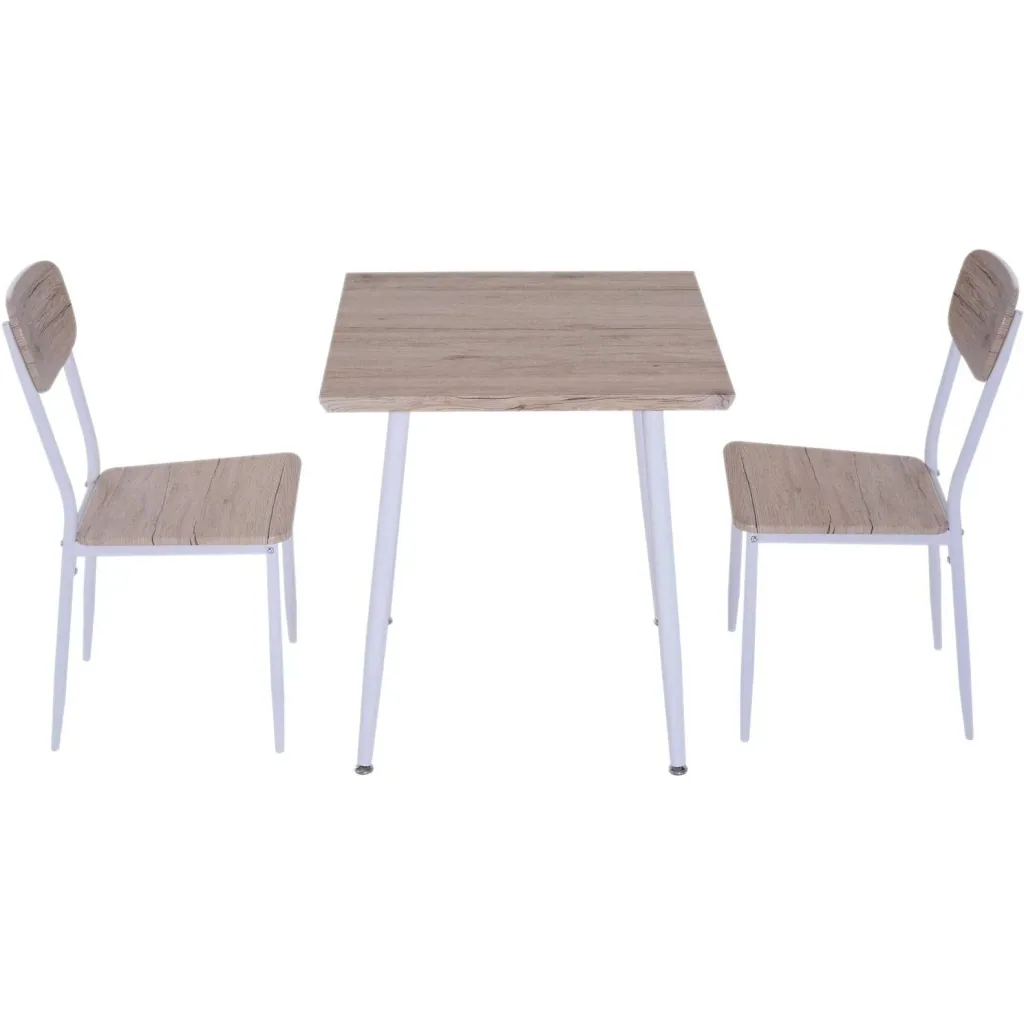 3-teilige Essgruppe Sitzgruppe Esstisch Set Holztisch Naturholzmaserung mit 1 Tisch + 2 Stühlen