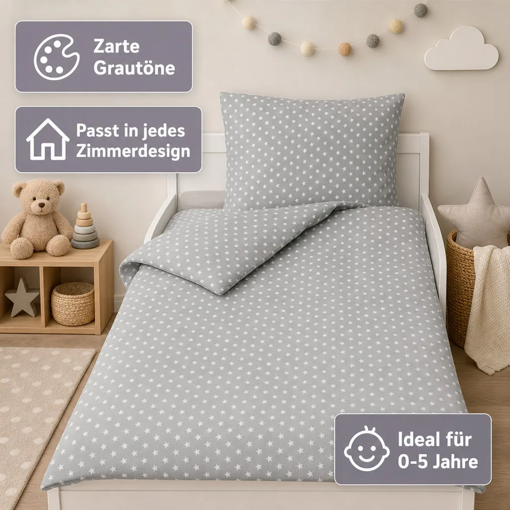 Bink Kinderbettwäsche Sterne grau 100 x 135