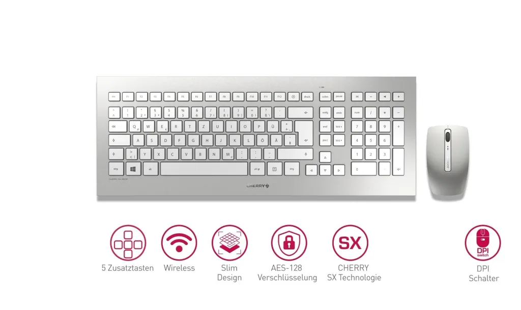 Kabelloses Tastatur-Maus-Set DW 8000 silber/weiß