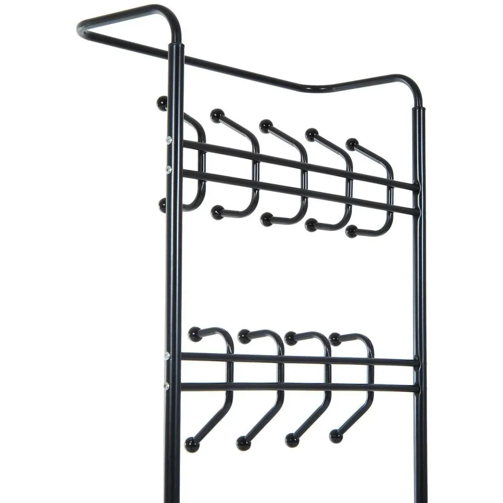 Kleiderständer 18 Haken mit Schuhablage Metall Schwarz