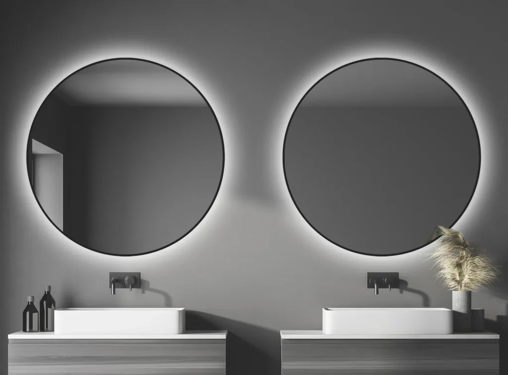 Dekorativer Wandspiegel "Black OROS" - Light mit indirekter LED Beleuchtung Ø 120 cm