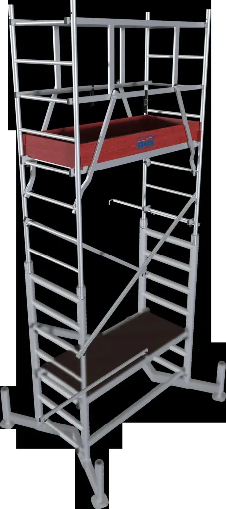 MONTO ClimTec Grundgerüst und 1. Aufstockung, Arbeitshöhe 5 m und 4 Fahrrollen 150 mm