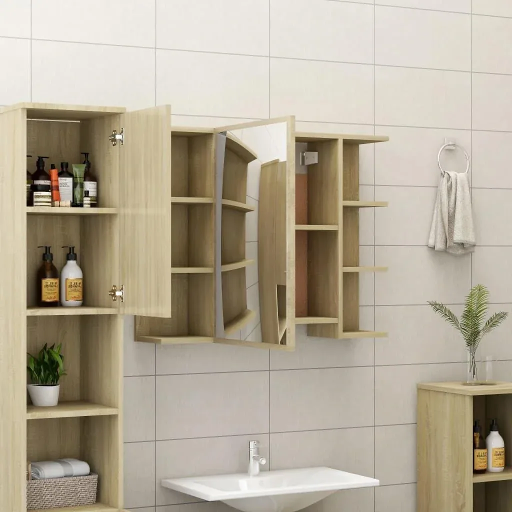 Badspiegelschrank 80x20,5x64 cm Spanplatte Sonoma Eiche