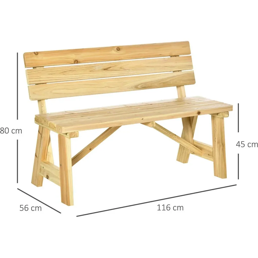 Gartenbank 2-Sitzer Parkbank aus Holz Sitzbank bis 220 kg Bank Terrassenbank mit Rückenlehnen Gartenmöbel Massivholz 116