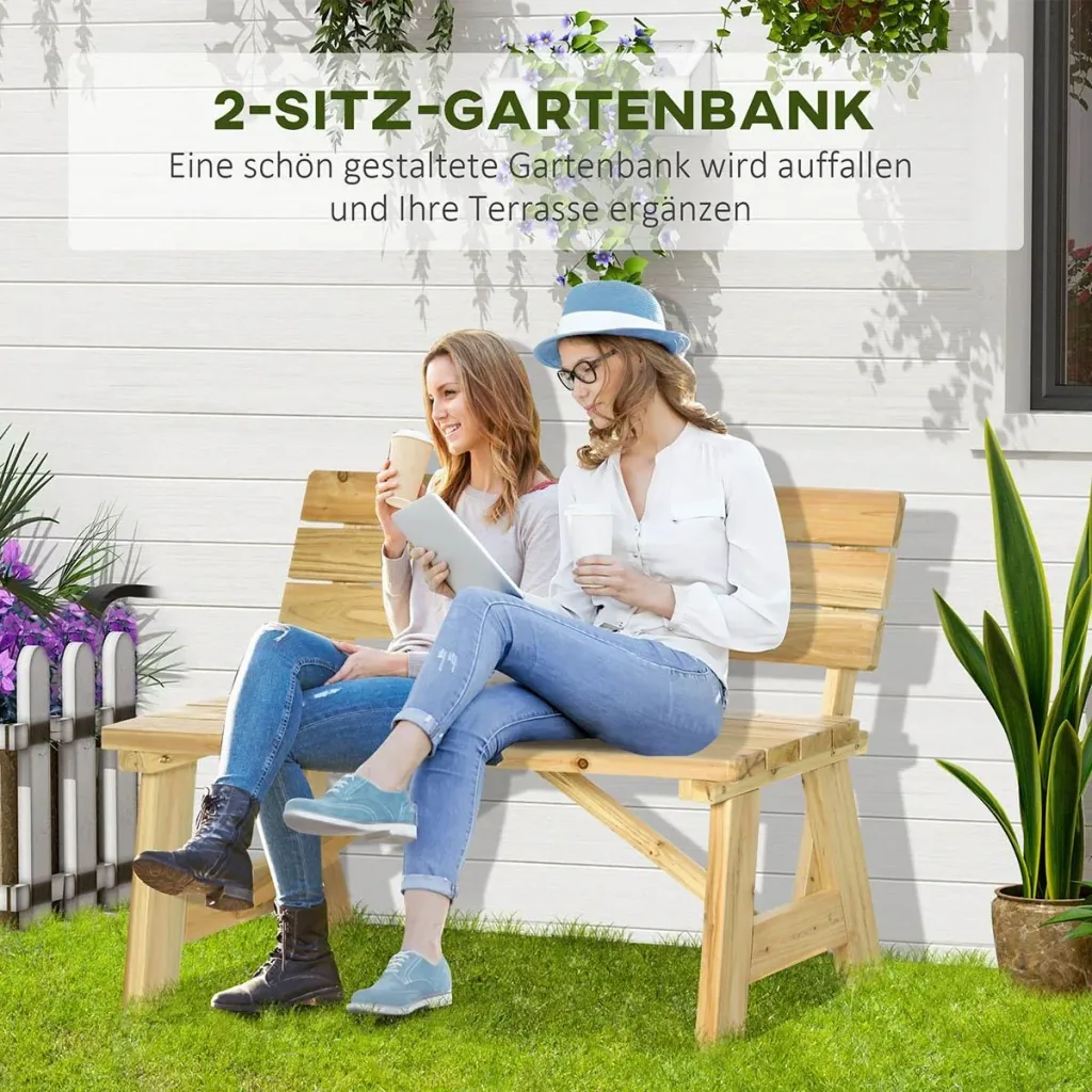 Gartenbank 2-Sitzer Parkbank aus Holz Sitzbank bis 220 kg Bank Terrassenbank mit Rückenlehnen Gartenmöbel Massivholz 116