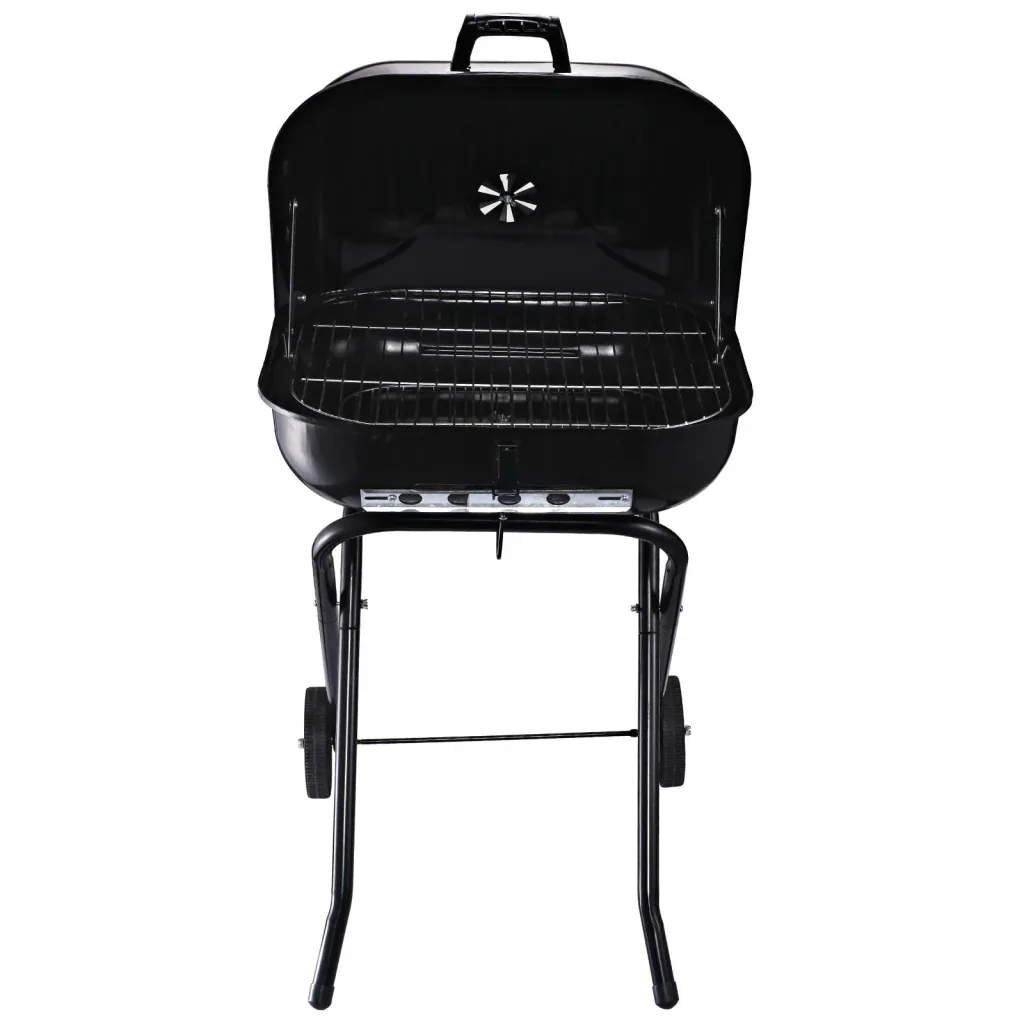 Holzkohlegrill mit Rädern, Grillwagen, Metall, schwarz