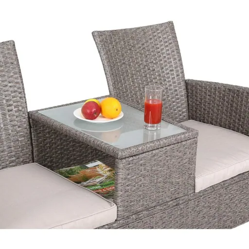 Gartenbank / Love Bench mit Box / Tisch mit Sitzkissen 143x64x87cm - Grau