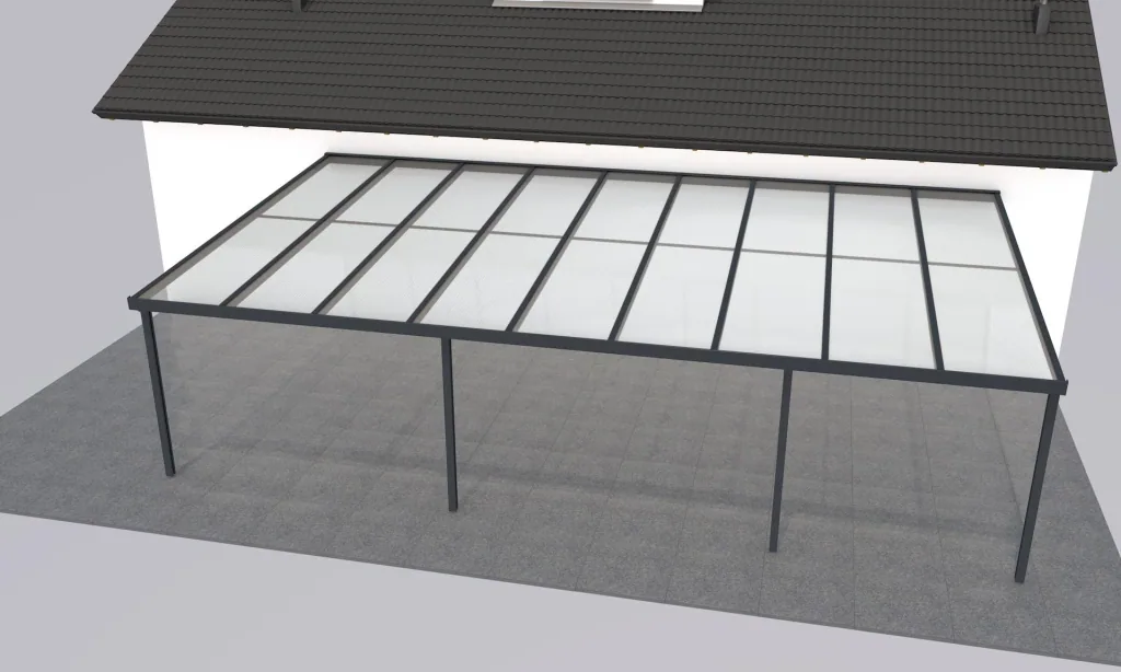Terrassendach Premium, anthrazit, 9135 x 5060 mm - Polycarbonat Stegplatten 16 mm, bronze