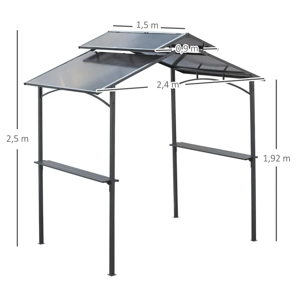 Grillpavillon mit Flammschutzdach BBQ-Pavillon mit 2 Ablagen 2,5 x 1,5m Stahl PC Schwarz+Braun