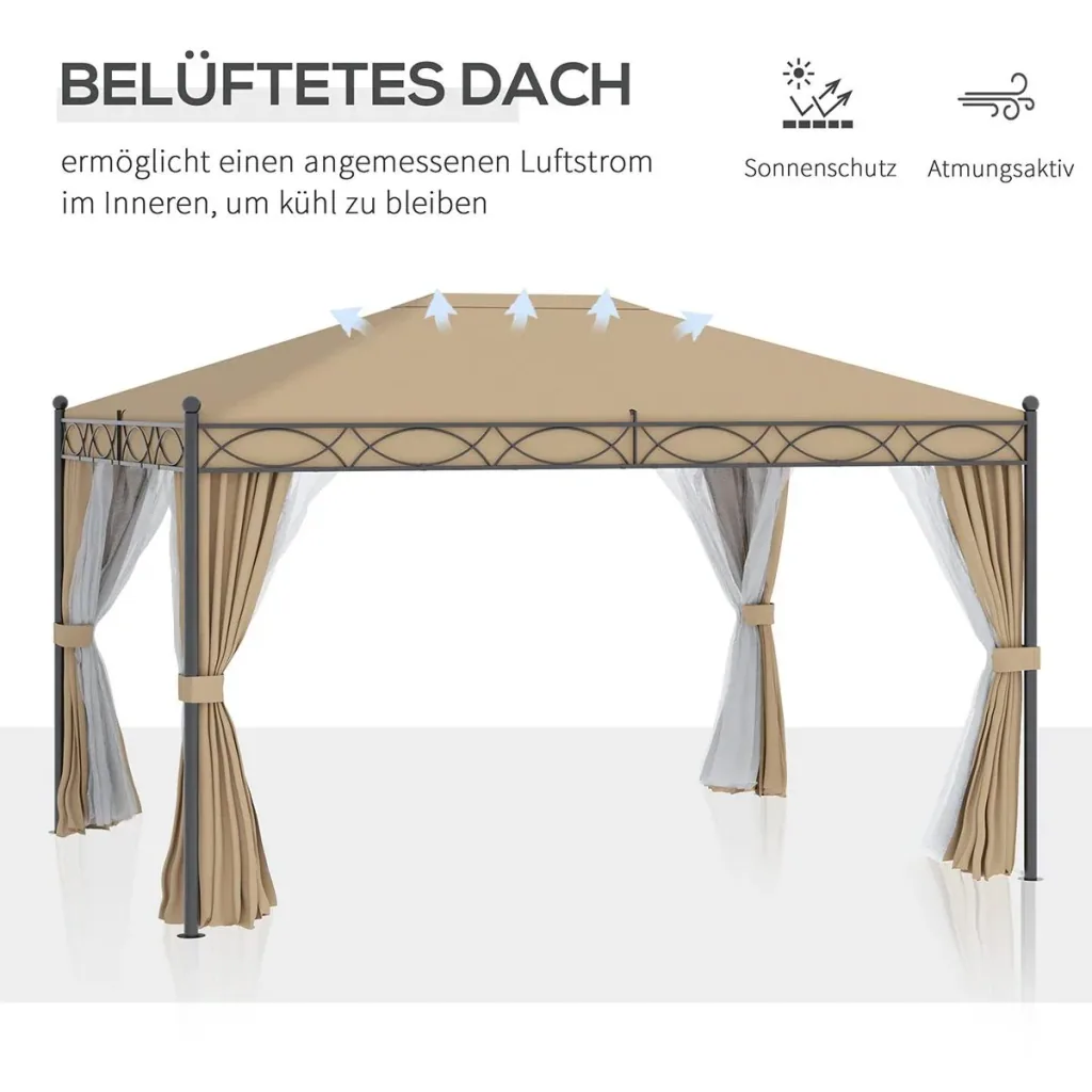 Grillpavillon mit Flammschutzdach BBQ-Pavillon mit 2 Ablagen 2,5 x 1,5m Stahl PC Schwarz+Braun
