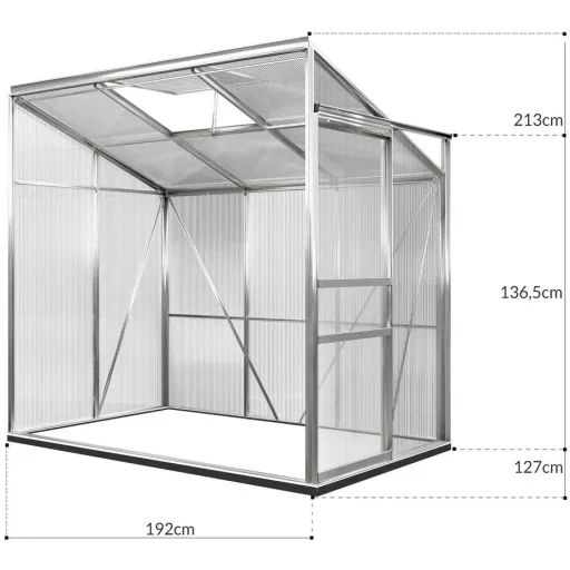 Gewächshaus mit Fundament / Aluminium-Gewächshaus / Wandgewächshaus - mit Regenrinne - Schiebetüren 192 x 127 x 202cm