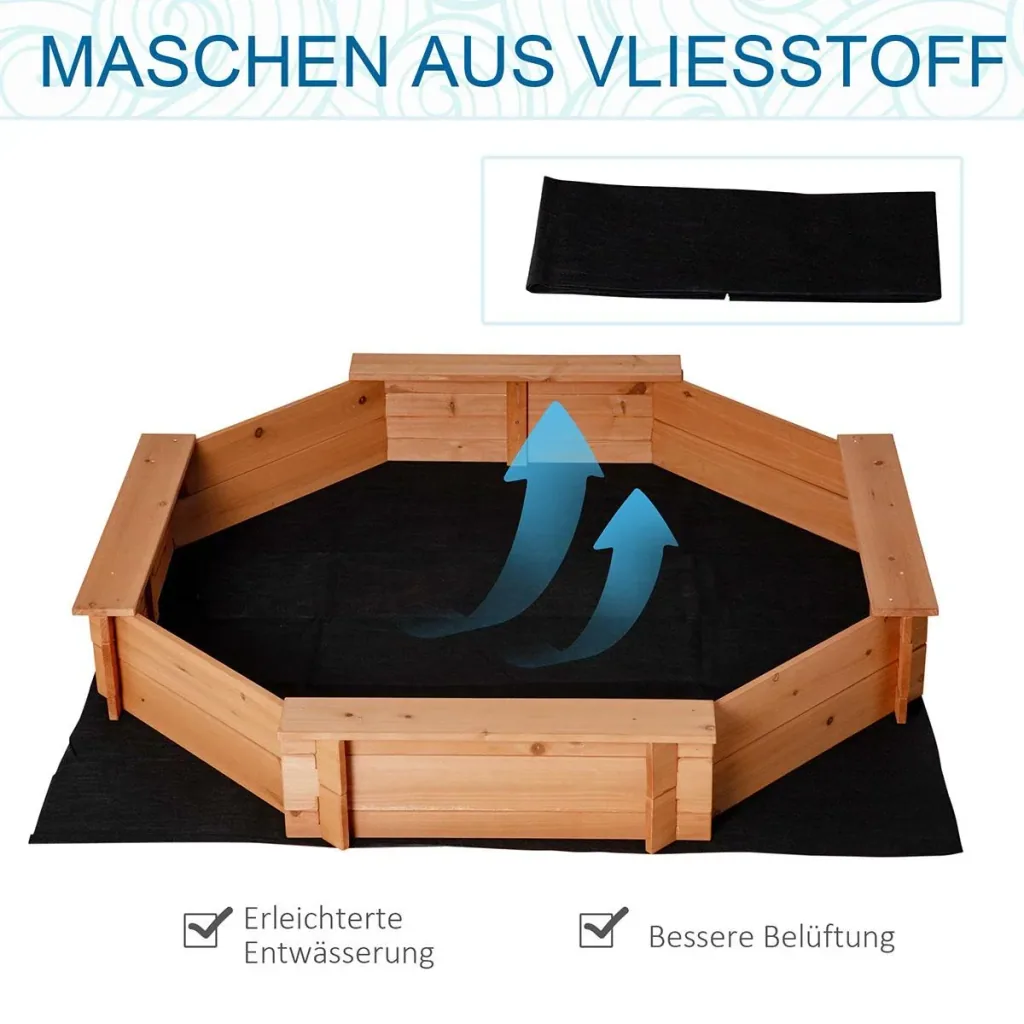 Sandkasten mit Abdeckung 8-eckig Sandkiste aus Massivholz Bodenloses Design für Kinder 3-8 Jahre 139,5 x 139,5 x 21,5 cm