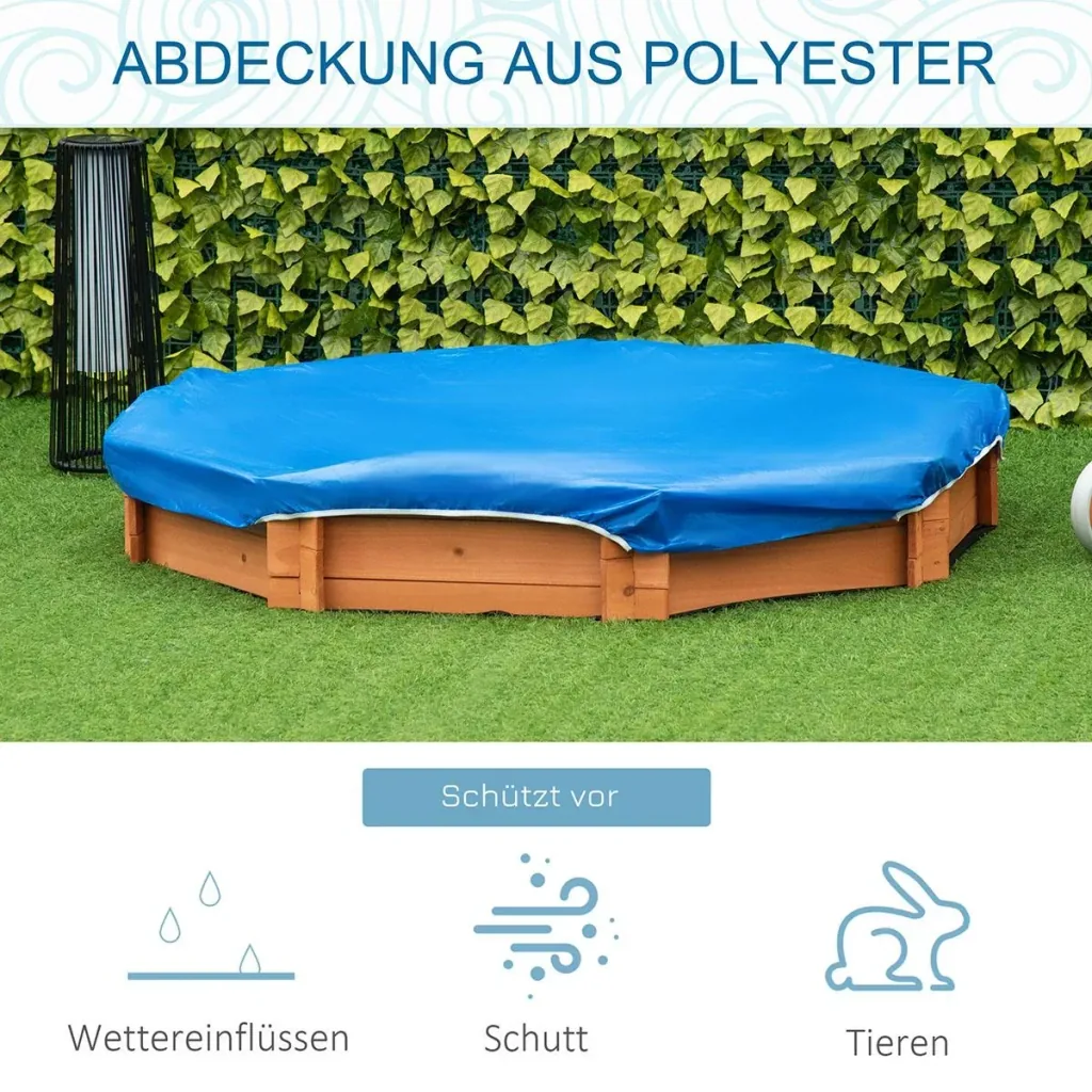 Sandkasten mit Abdeckung 8-eckig Sandkiste aus Massivholz Bodenloses Design für Kinder 3-8 Jahre 139,5 x 139,5 x 21,5 cm