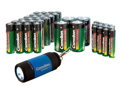 Zink-Kohle Batterie Sparpack 40-teilig mit LED Taschenlampe