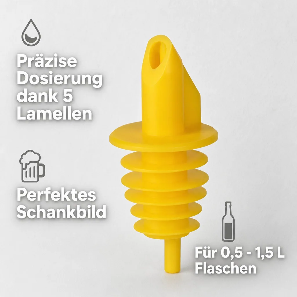 Ausgiesser - BILLY, Kunststoff, für 0,5 - 1,5 L Flaschen, mit 5 Lamellen, gelb