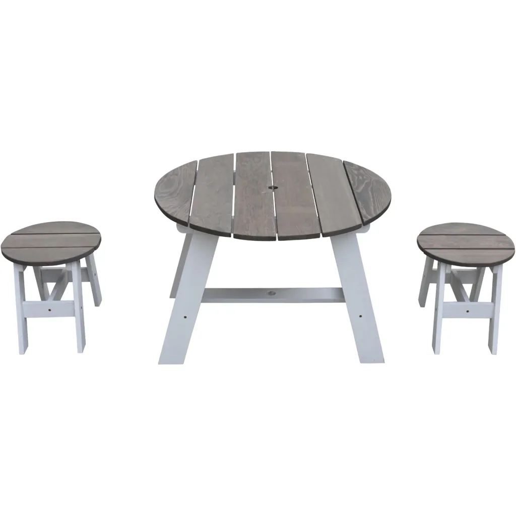 3-teiliges Picknick-Set Rund Grau/weiß