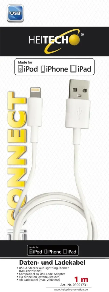 Daten- und Ladekabel USB-A/Lightning Anschluss,1m für iPod, iPhone, iPad