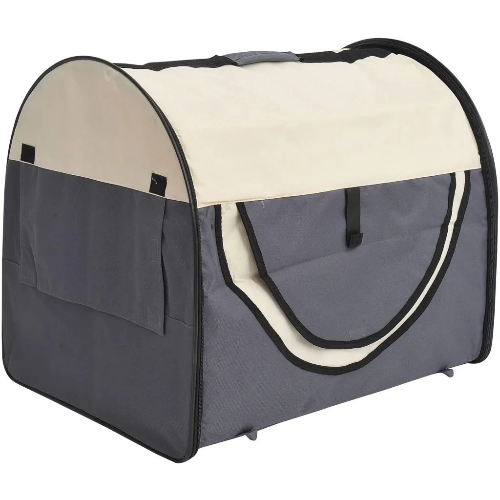 Hundetransportbox, faltbar, Größe M - 61x46x51 cm, dunkelgrau-creme