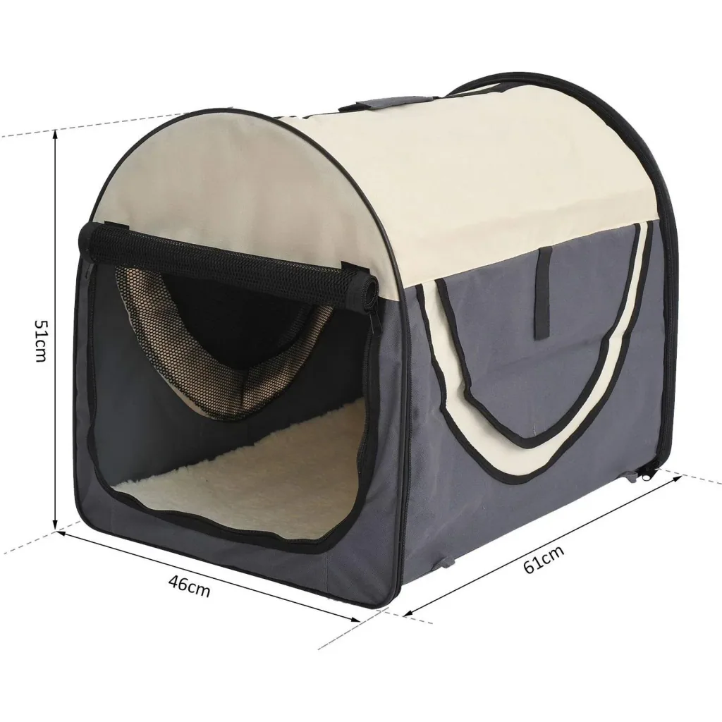 Hundetransportbox, faltbar, Größe M - 61x46x51 cm, dunkelgrau-creme