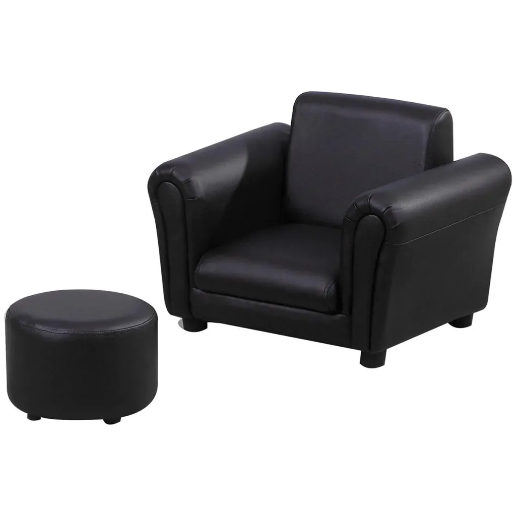 Kindersessel mit Fußhocker Kindercouch Kindersofa Minisofa Kindermöbel Holz Schwarz