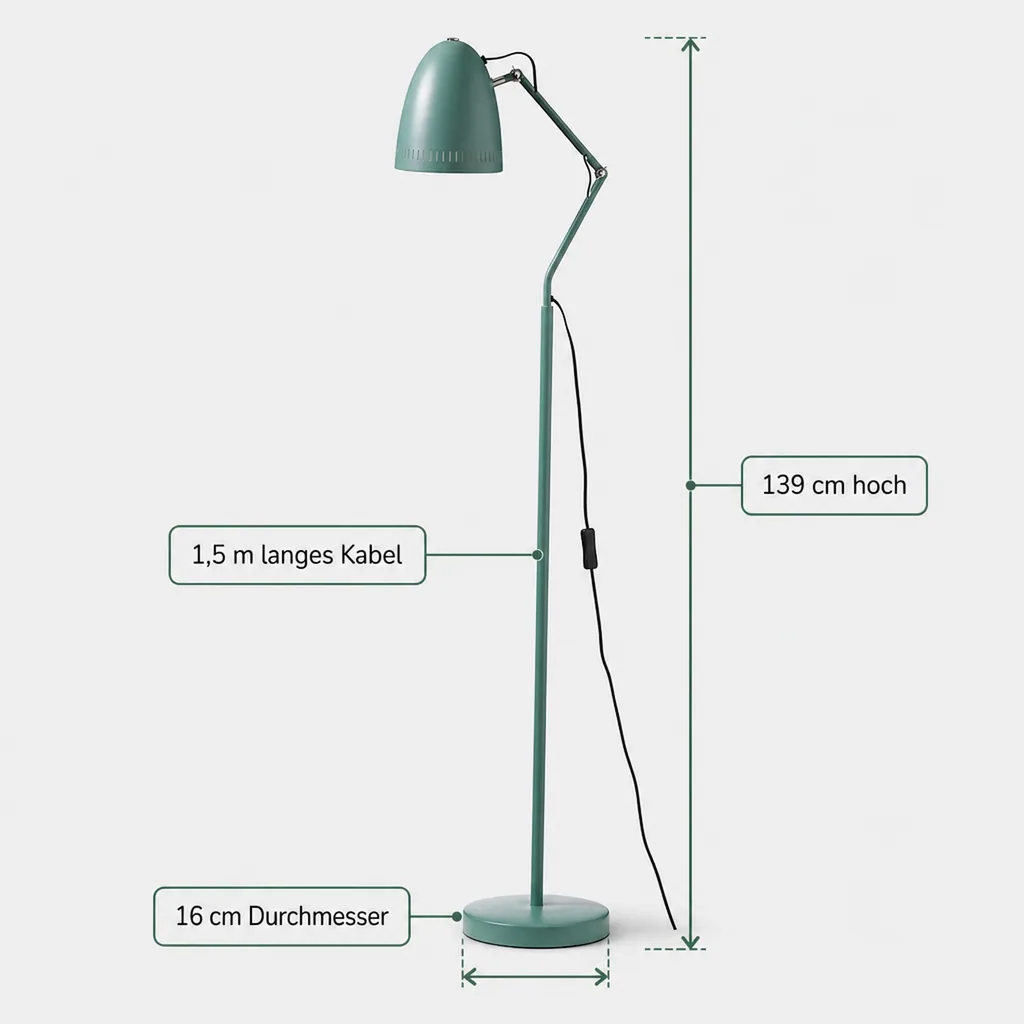 Superliving Stehlampe Metall "Dynamo" matt mint dunkel