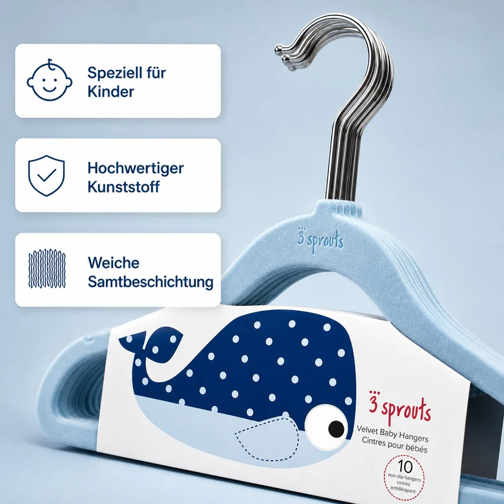 3 Sprouts Kinder Kleiderbügel Wal uni blau