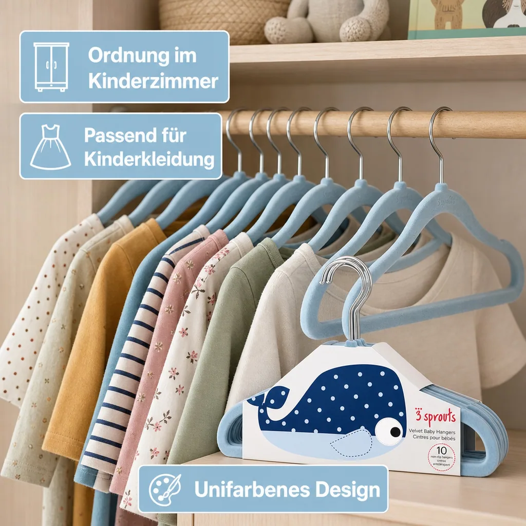 3 Sprouts Kinder Kleiderbügel Wal uni blau