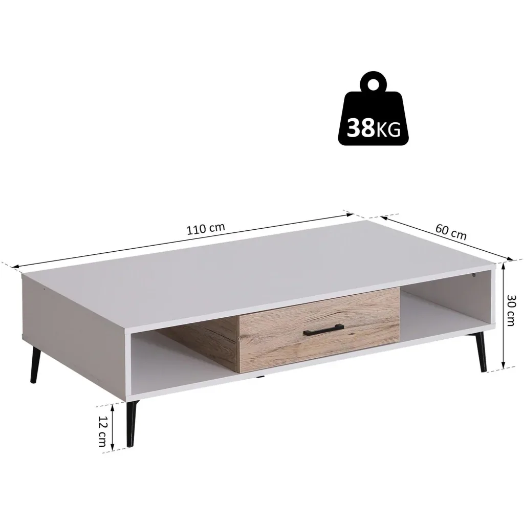 Couchtisch Beistelltisch Sofatisch Fernsehtisch Kaffeetisch 1 x Schublade 3 x Ablage Holz 110 x 60 x 30 cm