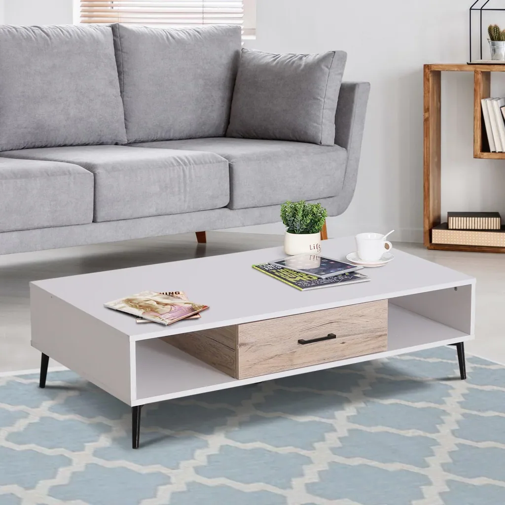 Couchtisch Beistelltisch Sofatisch Fernsehtisch Kaffeetisch 1 x Schublade 3 x Ablage Holz 110 x 60 x 30 cm