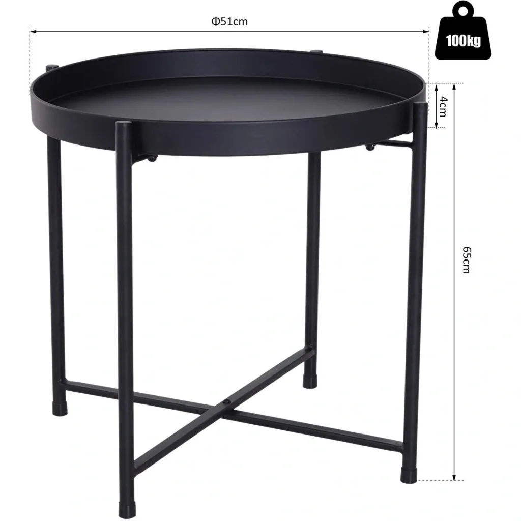Beistelltisch Couchtisch Kaffeetisch Tablett Metall Schwarz Ø55 x H50 cm
