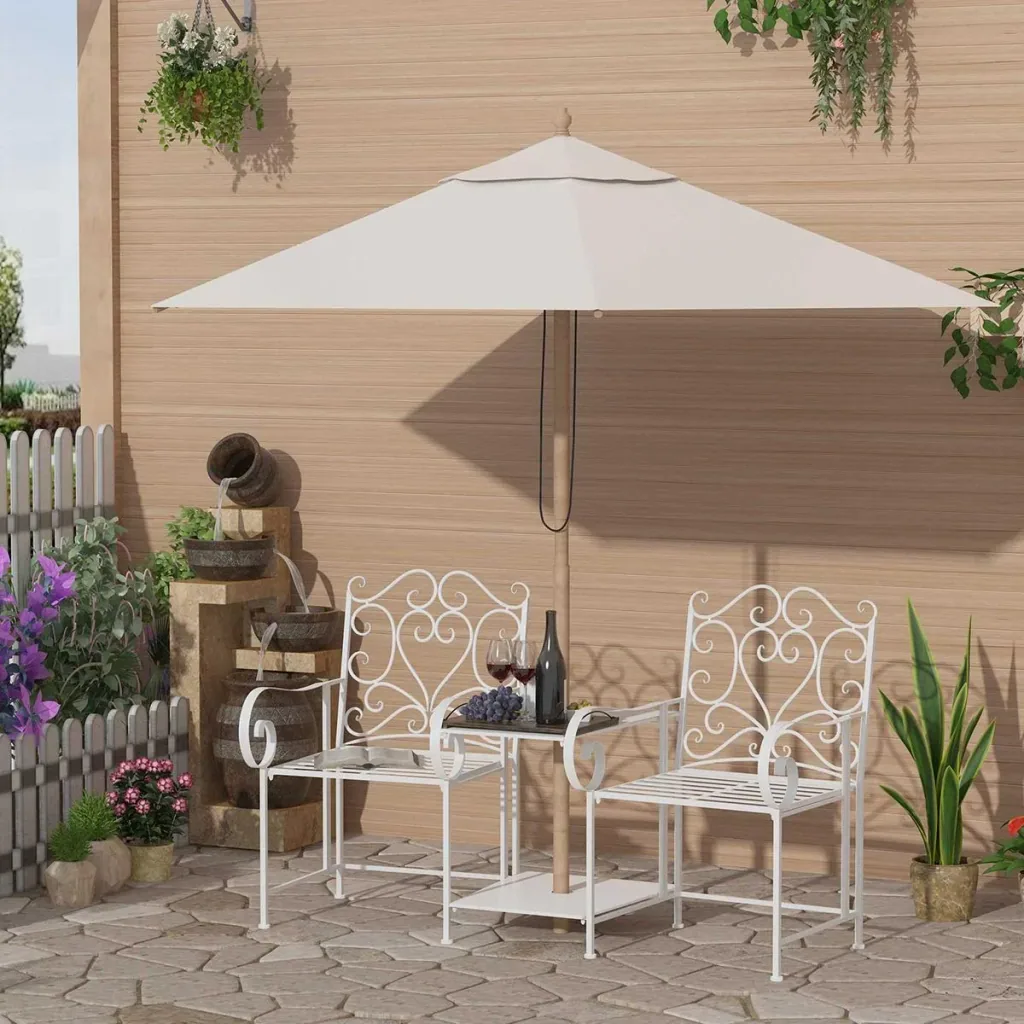 Gartenstühle mit Teetisch Balkonstuhl Sitzgruppe 2 Stühle Set Klappbar Metallrahmen 160 x 61 x 96 cm Weiß Balkonstühle M