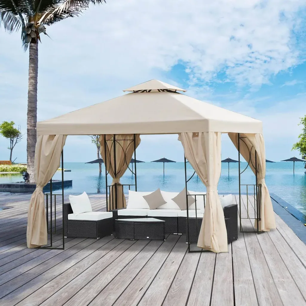 Gartenpavillon Pavillon ca. 3 x 3 m Doppeldach Partyzelt Festzelt 4 x Doppel-Seitenteile wasserdicht UV-Schutz Metall Po
