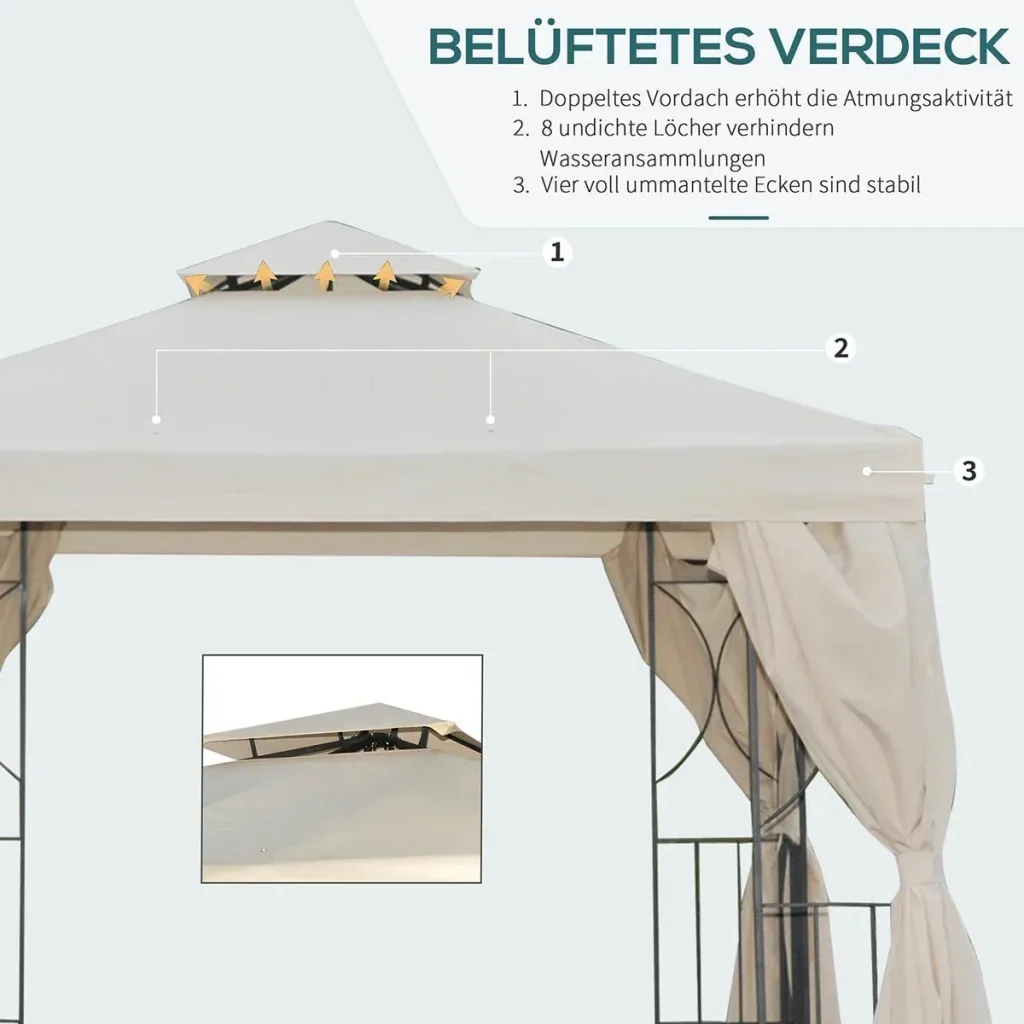 Gartenpavillon Pavillon ca. 3 x 3 m Doppeldach Partyzelt Festzelt 4 x Doppel-Seitenteile wasserdicht UV-Schutz Metall Po