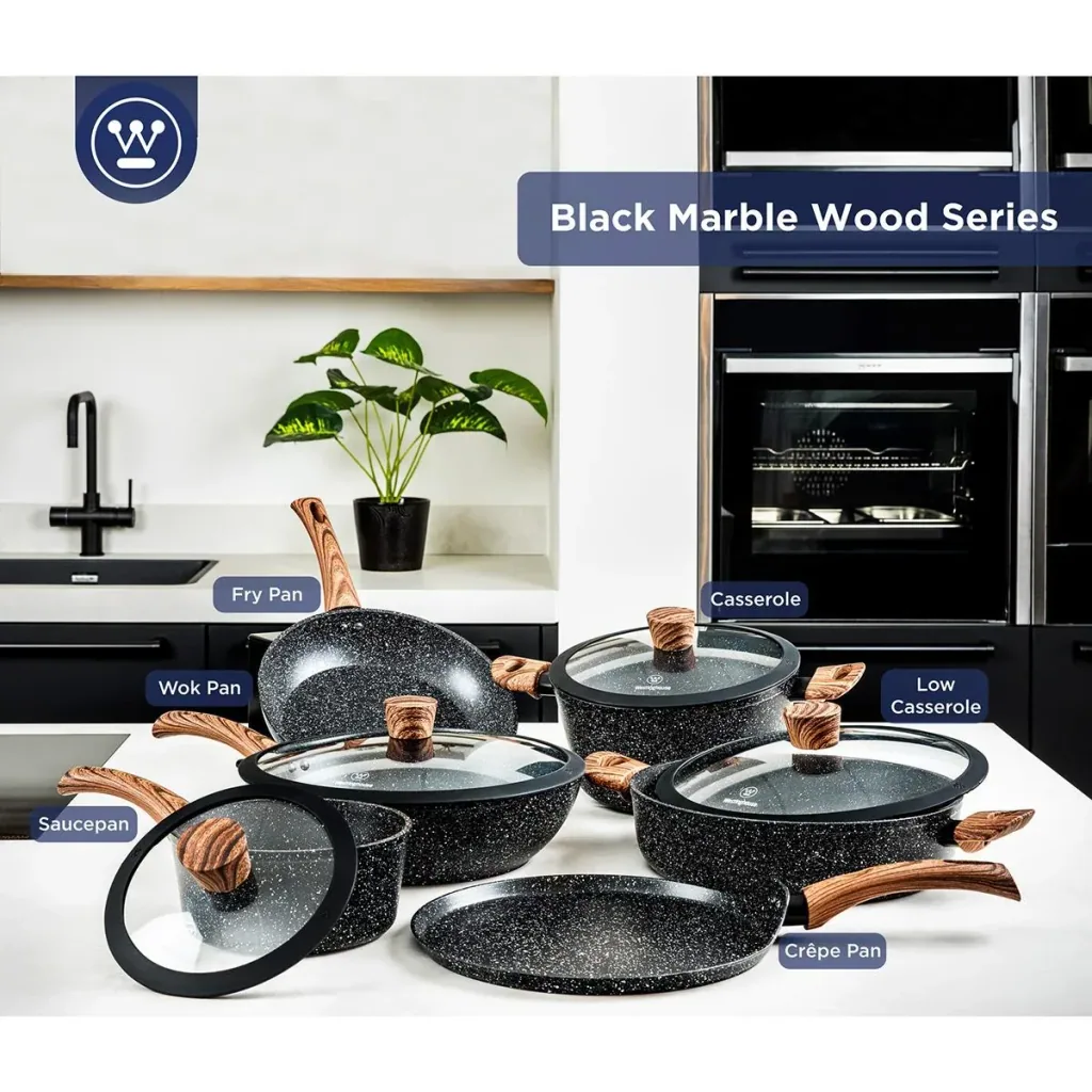 Kochtopf 28 cm Schwarz Marmor Holz