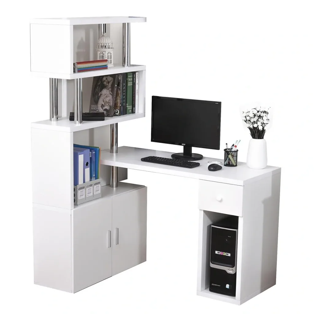 Schreibtisch in L-Form/I-Form Eckschreibtisch Computertisch Kombination-Tisch mit Bücherregal und Schublade Wabenplatte