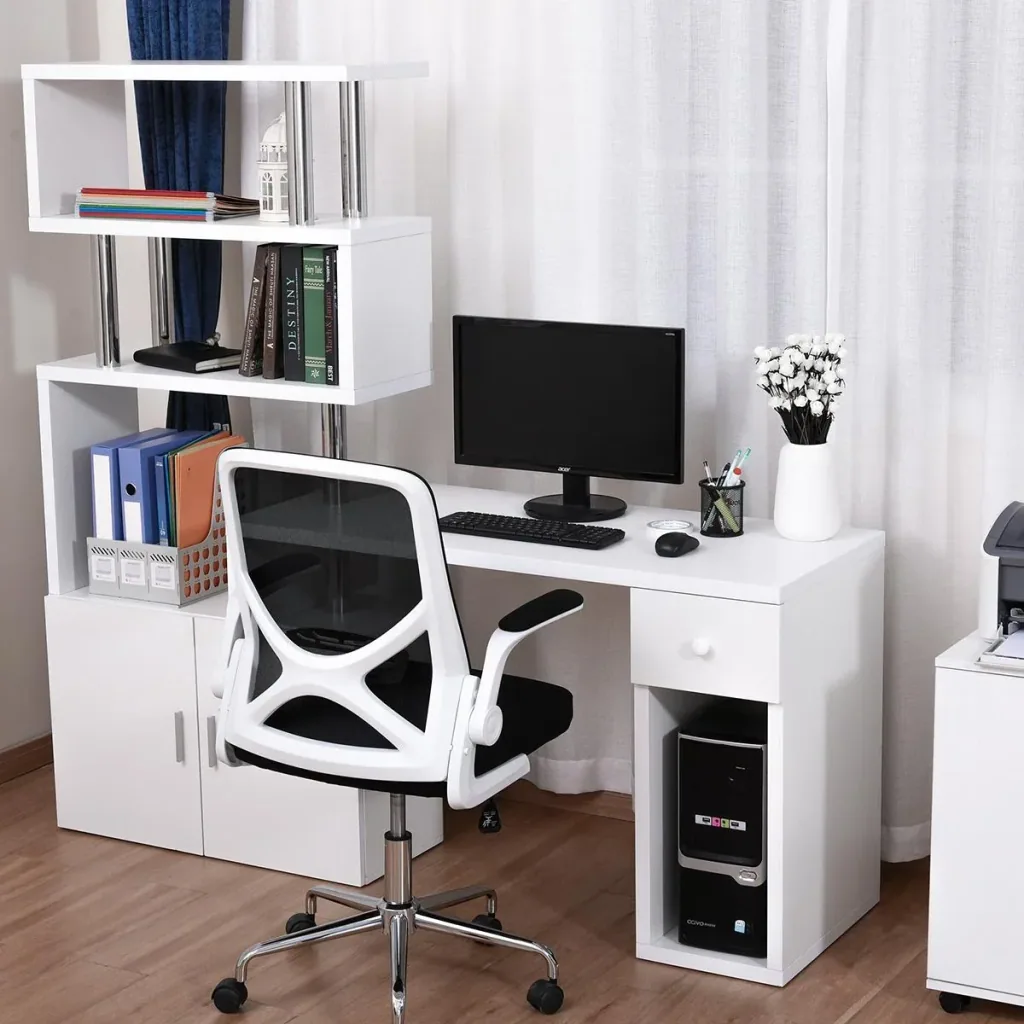 Schreibtisch in L-Form/I-Form Eckschreibtisch Computertisch Kombination-Tisch mit Bücherregal und Schublade Wabenplatte
