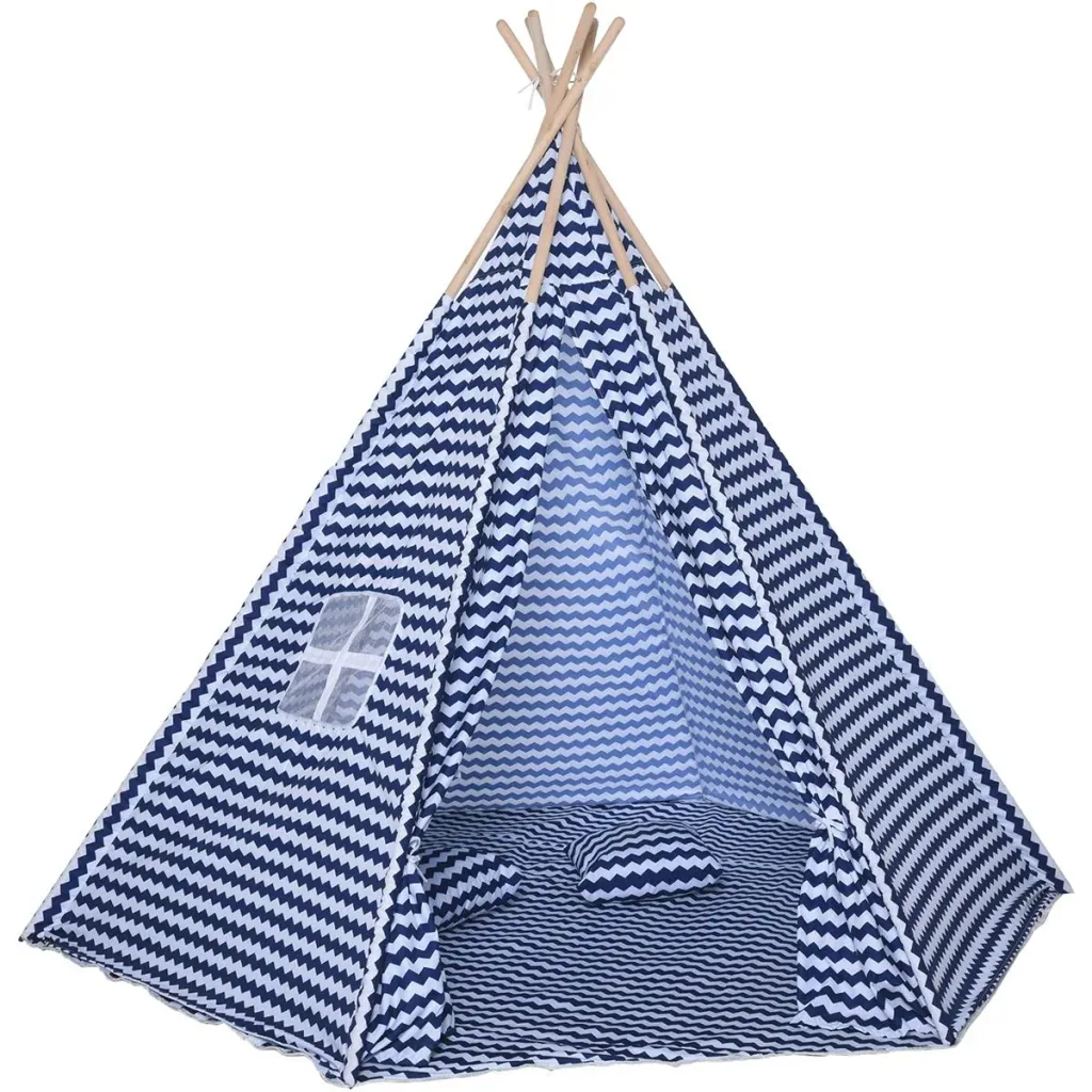 Tipi-Kinderzelt mit Bodenmatte blau, weiß