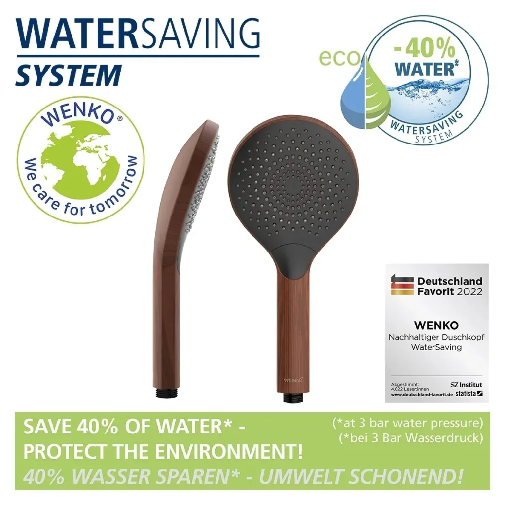 Wasserspar-Duschkopf Watersaving Wood, Ø 12 cm