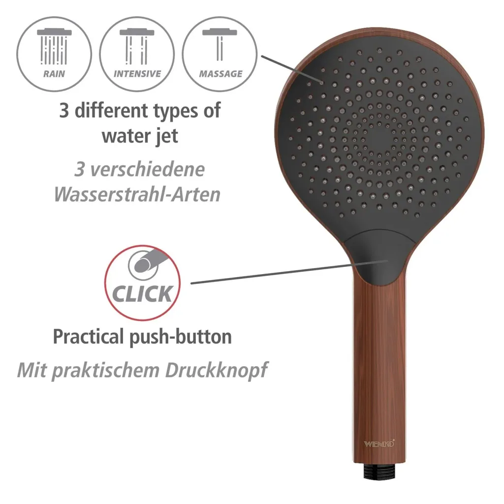 Wasserspar-Duschkopf Watersaving Wood, Ø 12 cm
