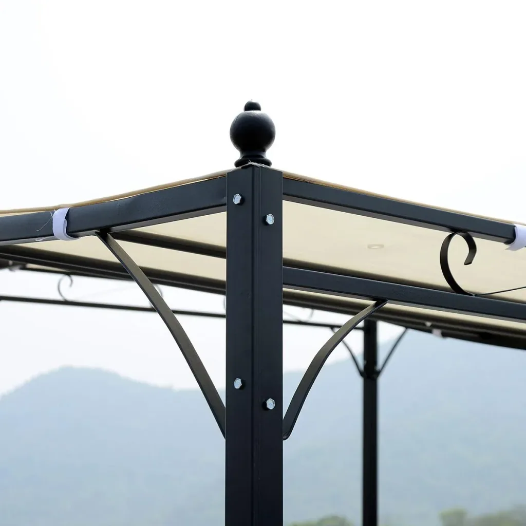 Terrassenüberdachung in geschwungener Form cremeweiß/schwarz